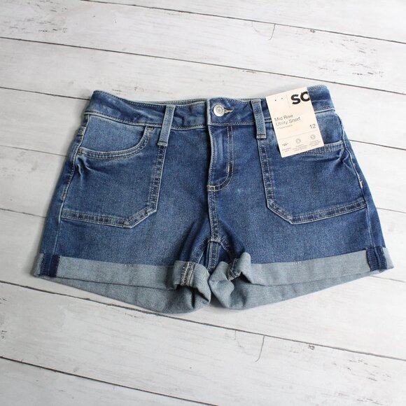 So Girl's Denim Blue Jean Shorts Size 12 Adjustable Waist - Picture 1 of 5